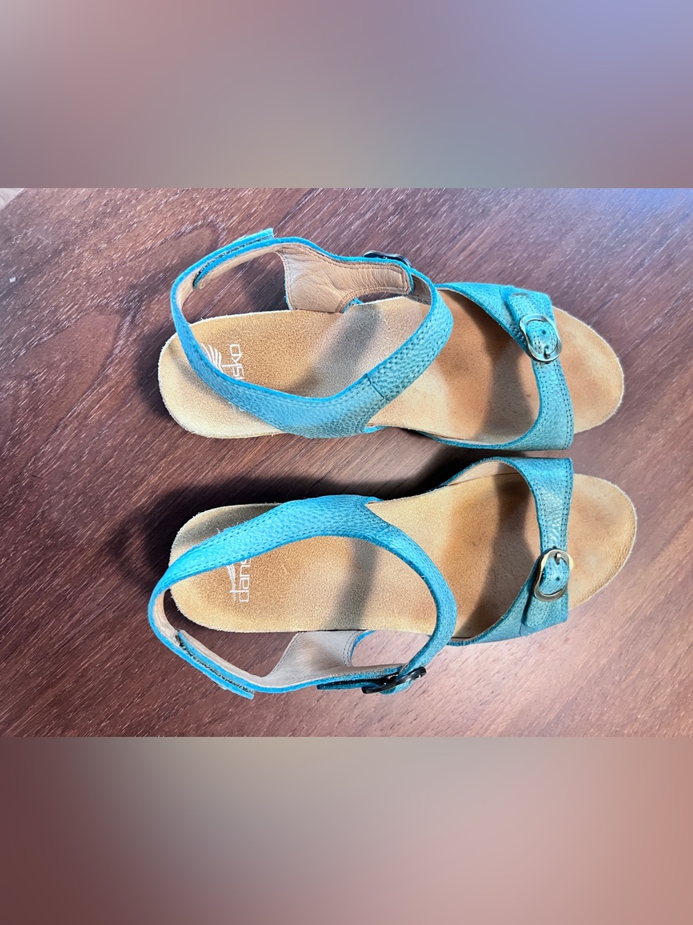 Dansko Light Teal  Wedge Sandals with Buckle Straps - Picture 4 of 4